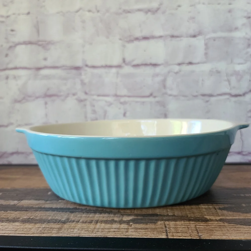 Ethos UK Design Aqua Cream Fluted Ceramic Oval Divided Baking Serving Dish 8x11